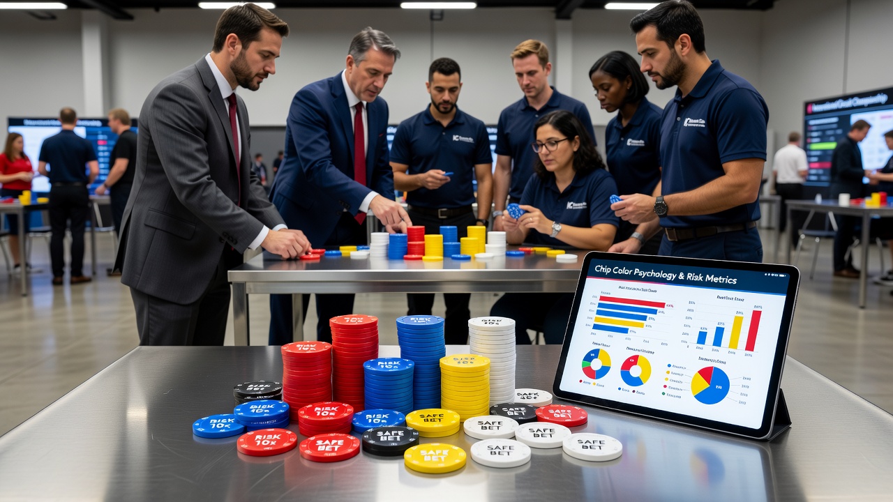 Close-up view of multicolored poker chips being pushed across a felt surface during a high-stakes hand