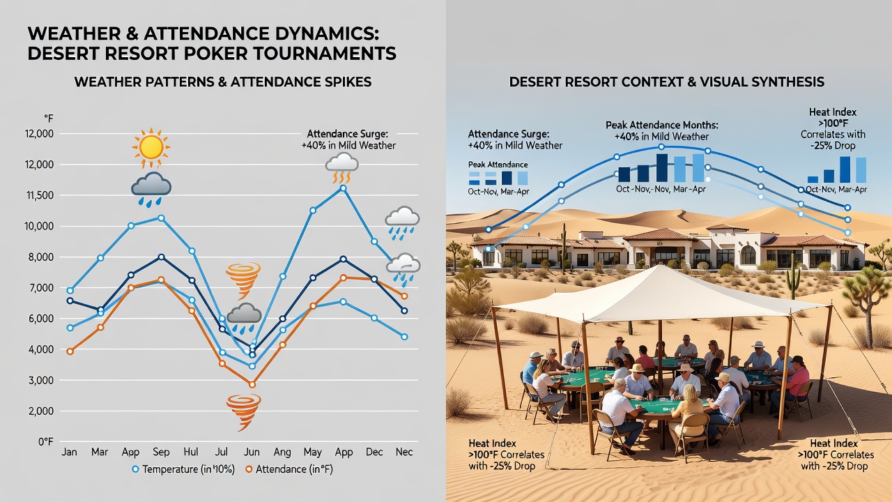 Charts and graphs showing weather data overlaid with poker tournament attendance records